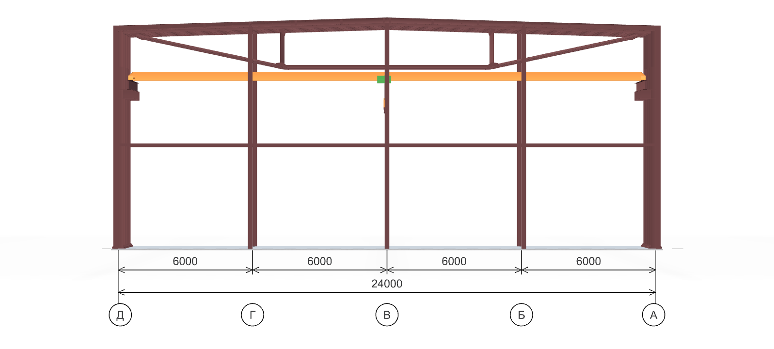 Каркас производственного цеха с кран-балкой, 1440 кв.м
