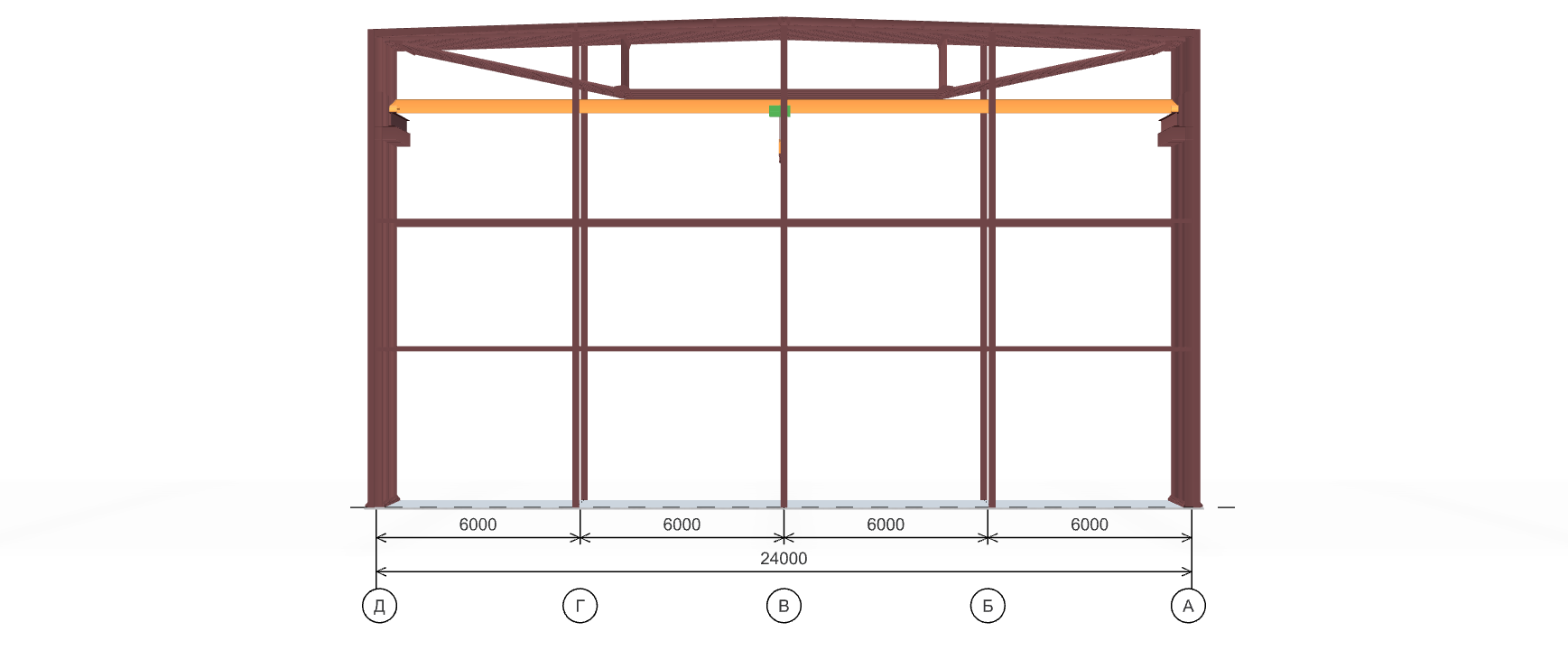 Каркас промышленного здания с кран-балкой, 2304 кв.м