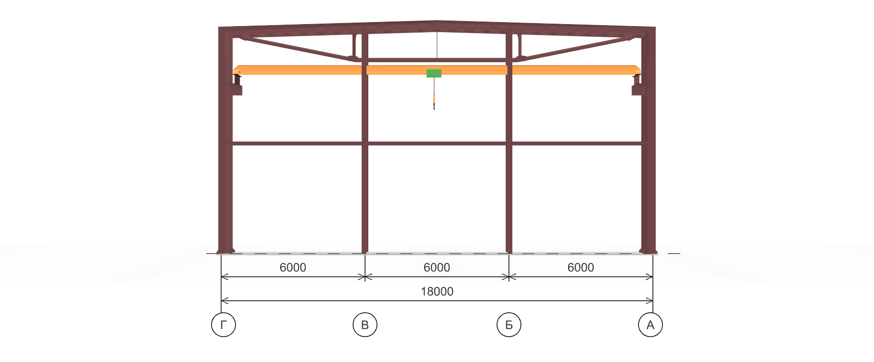 Каркас производственного здания с кран-балкой, 864 кв.м