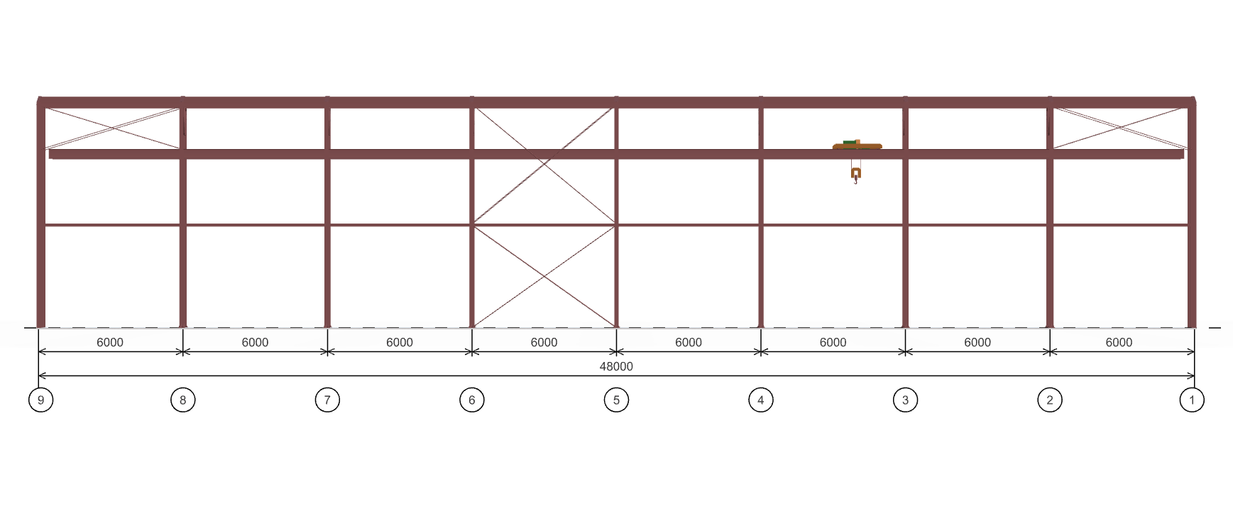 Каркас производственного здания с кран-балкой, 864 кв.м