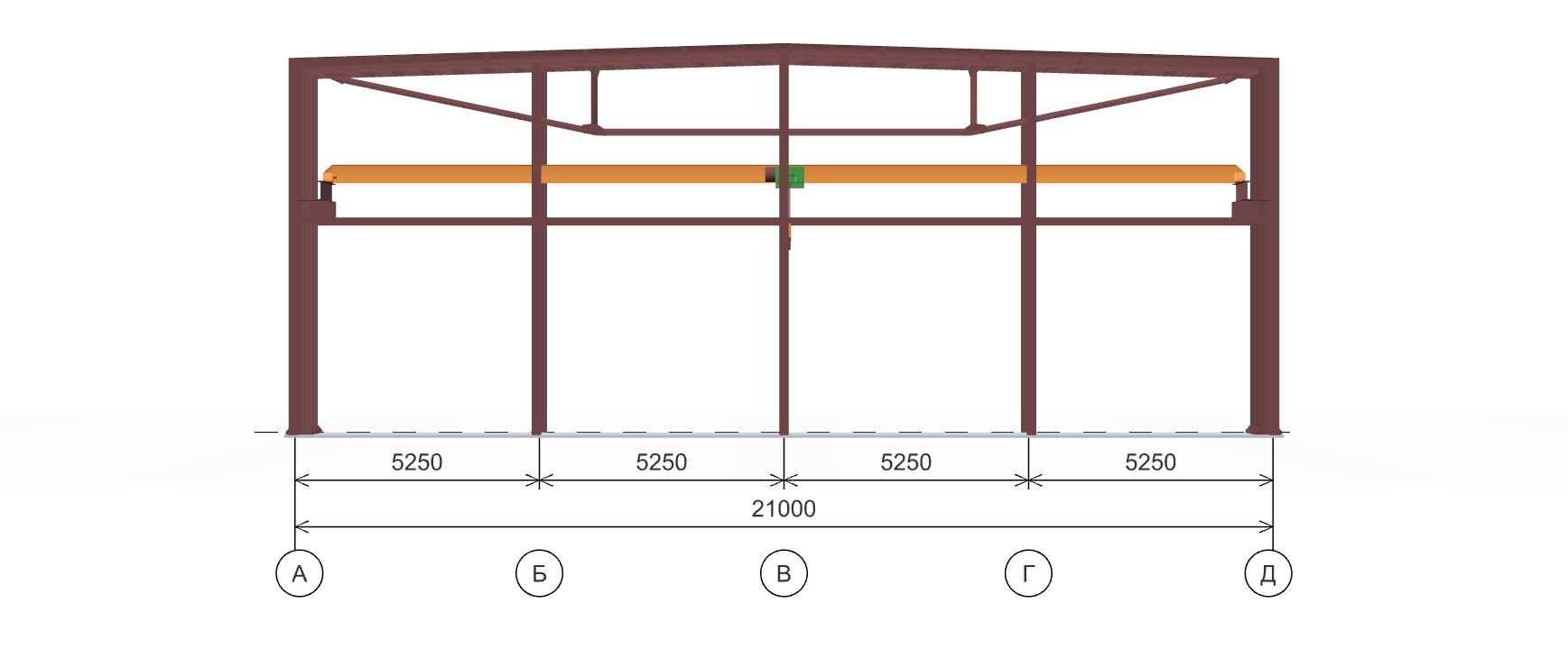 Каркас производственного здания с кран-балкой, 882 кв.м
