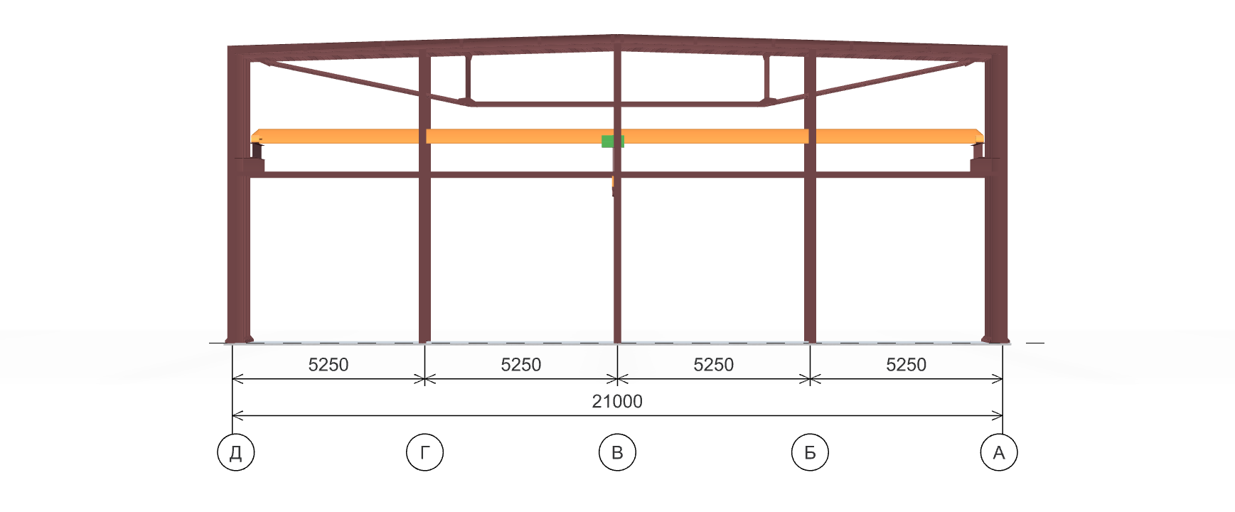 Каркас производственного здания с кран-балкой, 882 кв.м