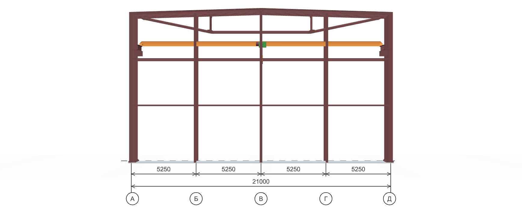 Каркас производственного цеха с кран-балкой, 1386 кв.м