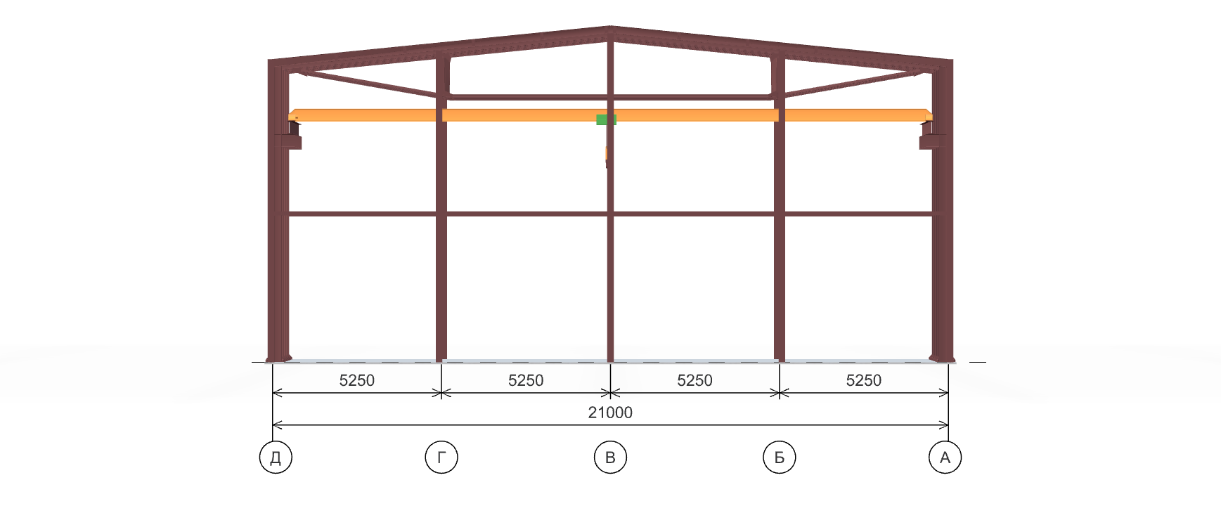 Каркас производственного цеха с кран-балкой, 1134 кв.м