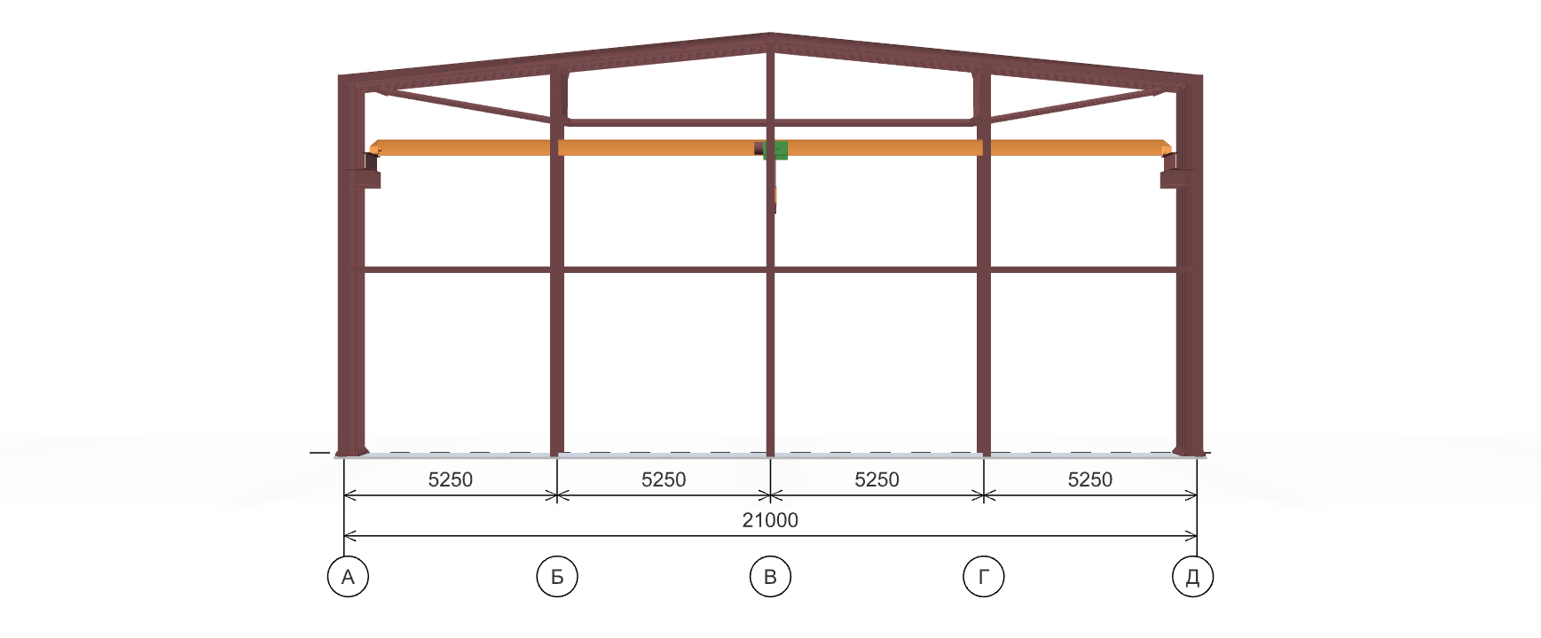 Каркас производственного цеха с кран-балкой, 1134 кв.м