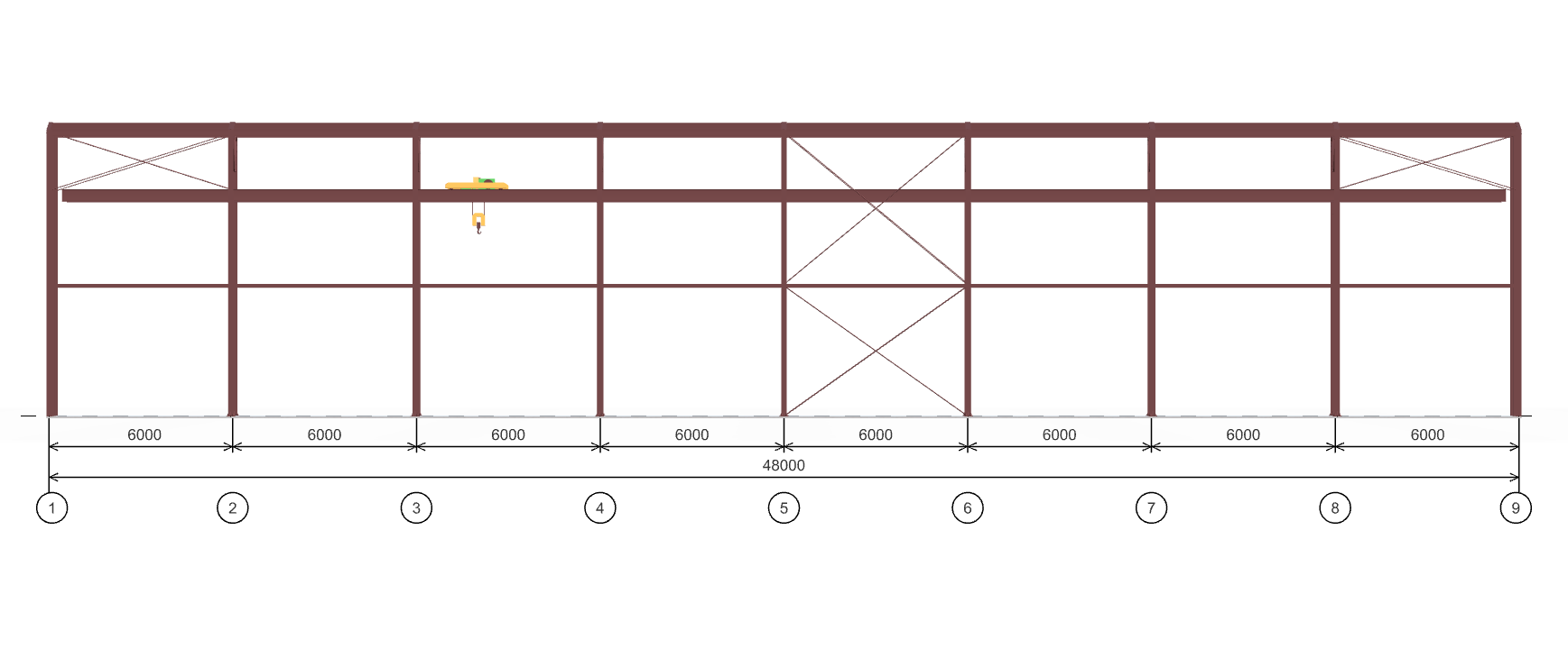 Каркас производственного здания с кран-балкой, 864 кв.м