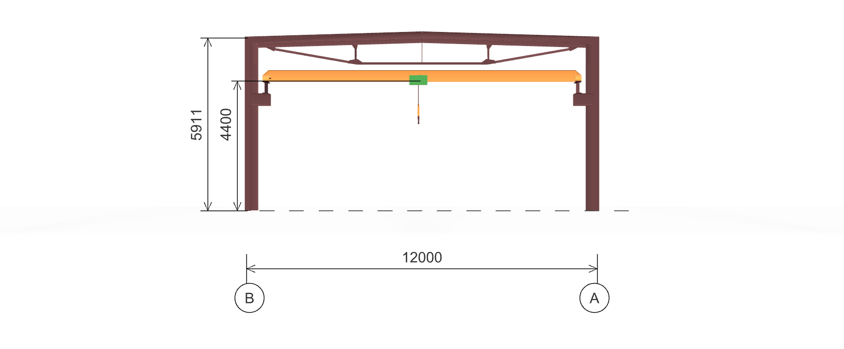 Каркас производственного цеха с кран-балкой, 360 кв.м