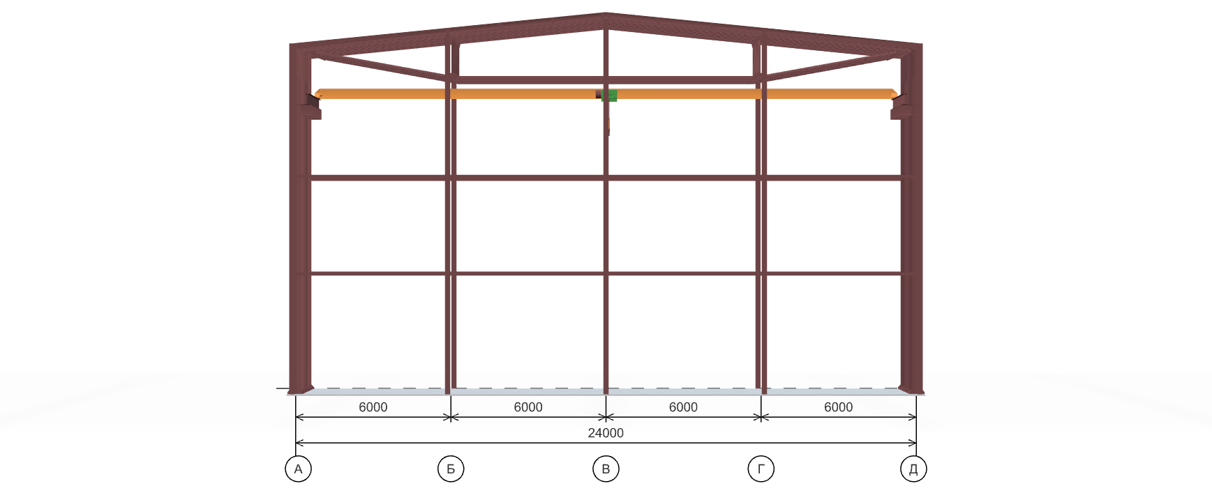 Каркас производственного цеха с кран-балкой, 2304 кв.м