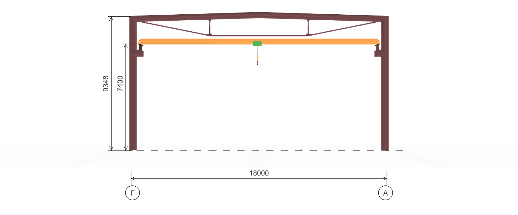 Каркас производственного здания с кран-балкой, 864 кв.м