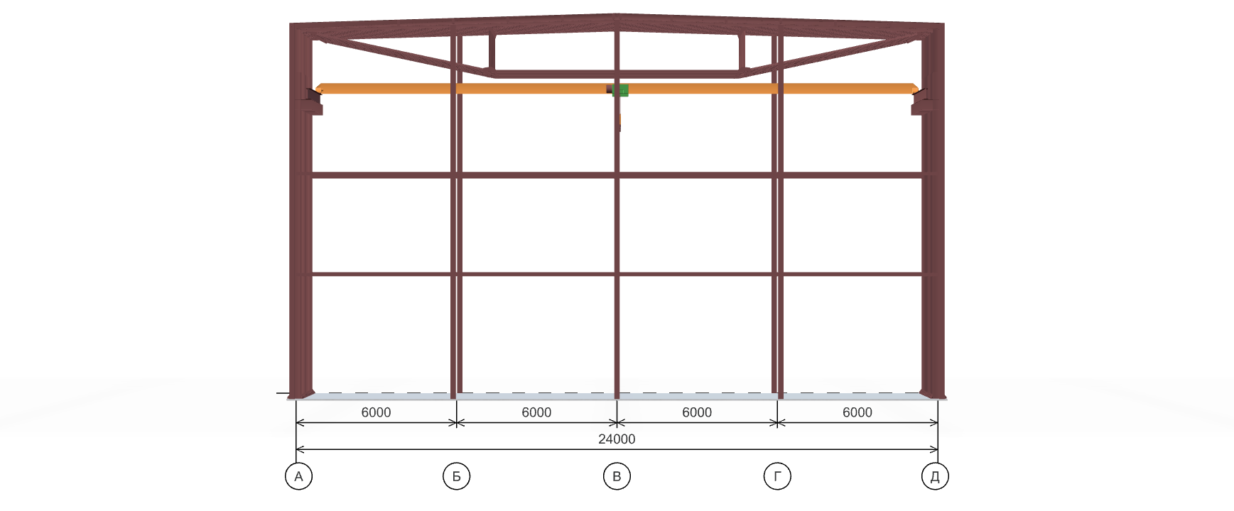 Каркас промышленного здания с кран-балкой, 2304 кв.м