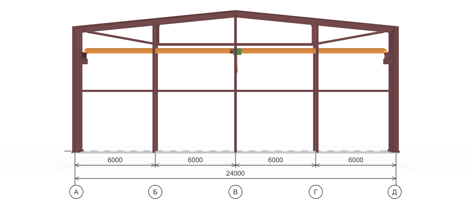 Каркас производственного цеха с кран-балкой, 1440 кв.м