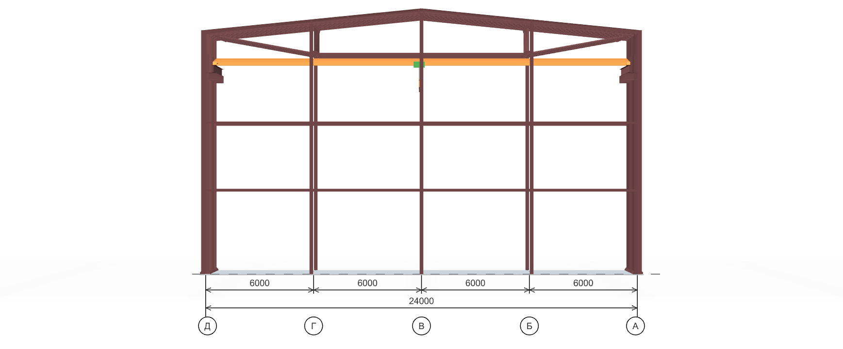 Каркас производственного цеха с кран-балкой, 2304 кв.м