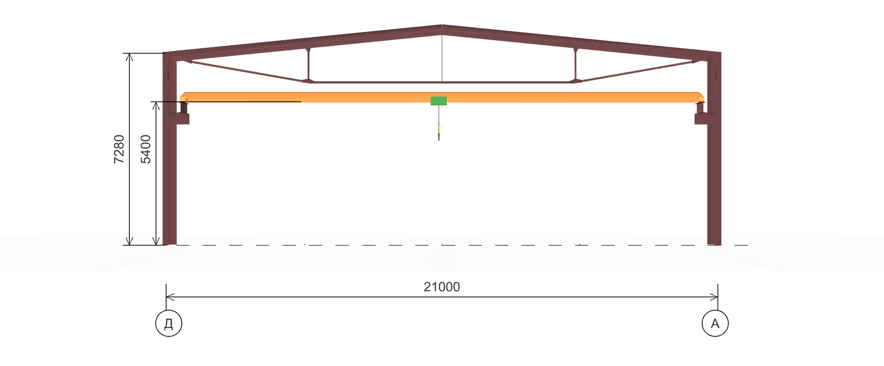 Каркас производственного здания с кран-балкой, 882 кв.м