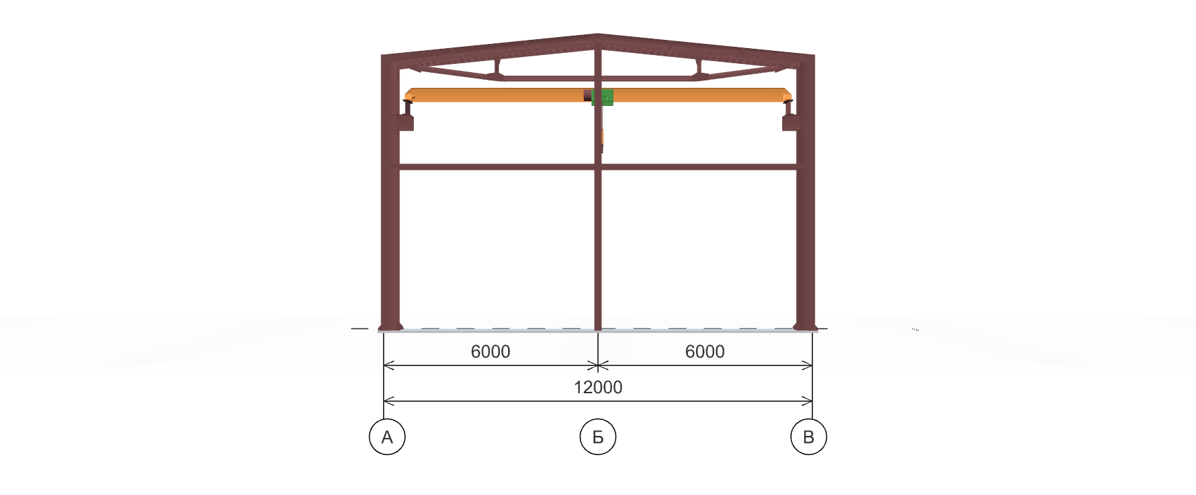 Каркас производственного здания с кран-балкой, 504 кв.м