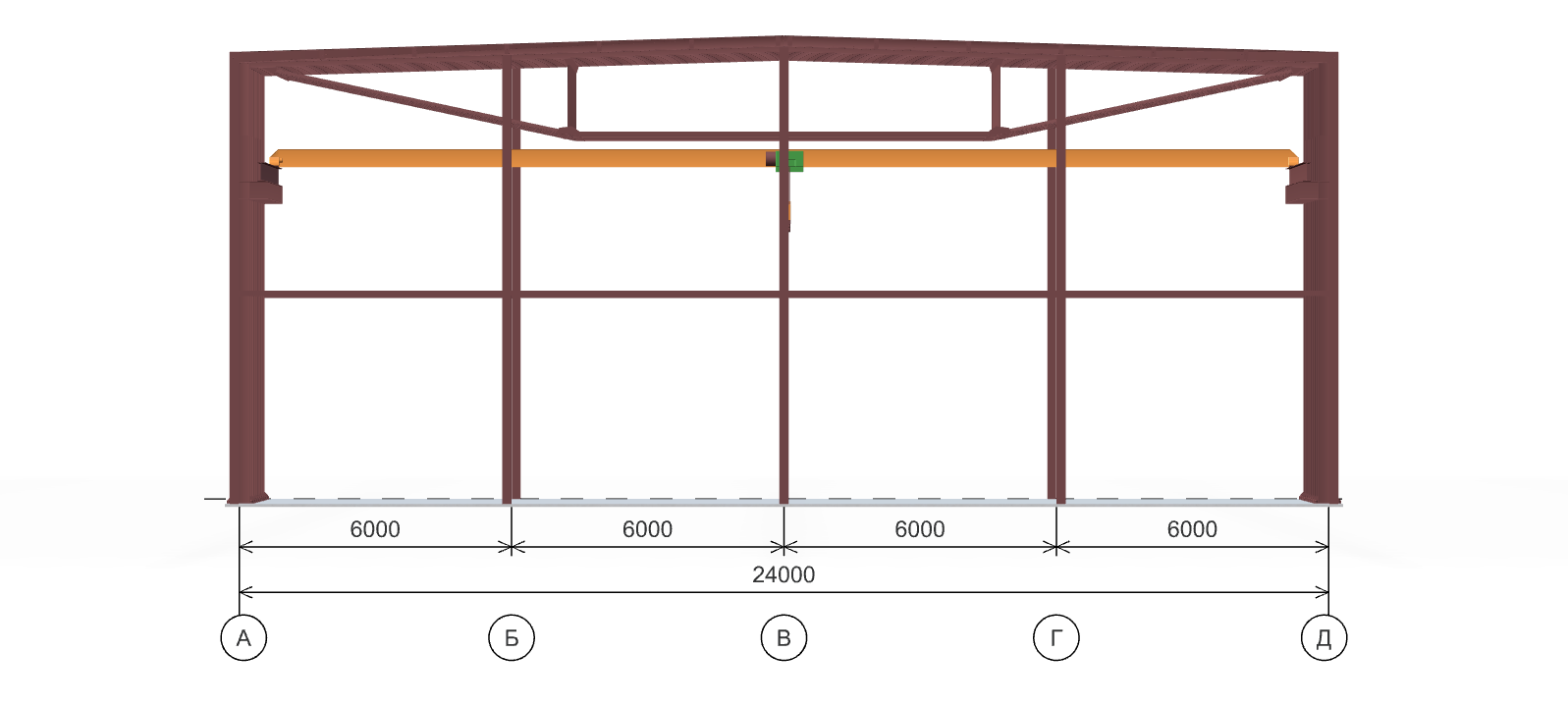 Каркас производственного цеха с кран-балкой, 1440 кв.м