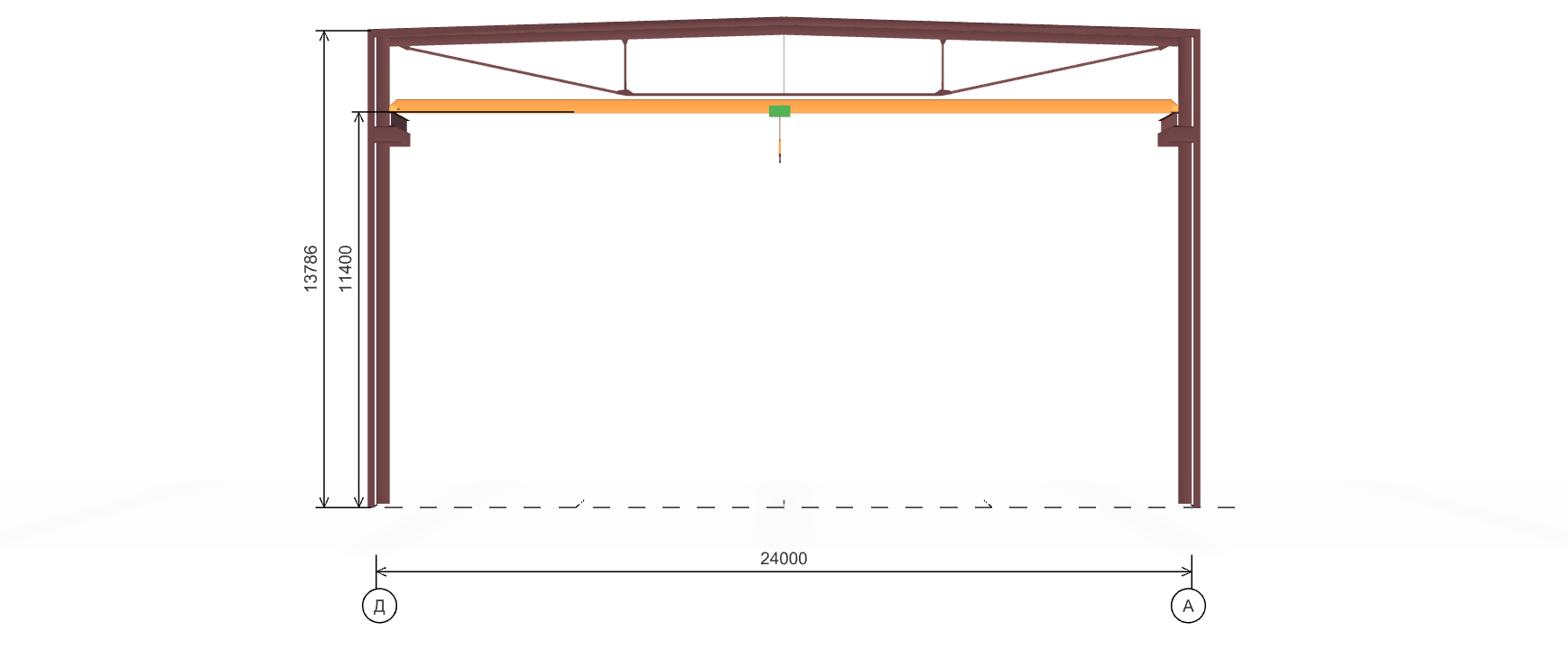 Каркас промышленного здания с кран-балкой, 2304 кв.м