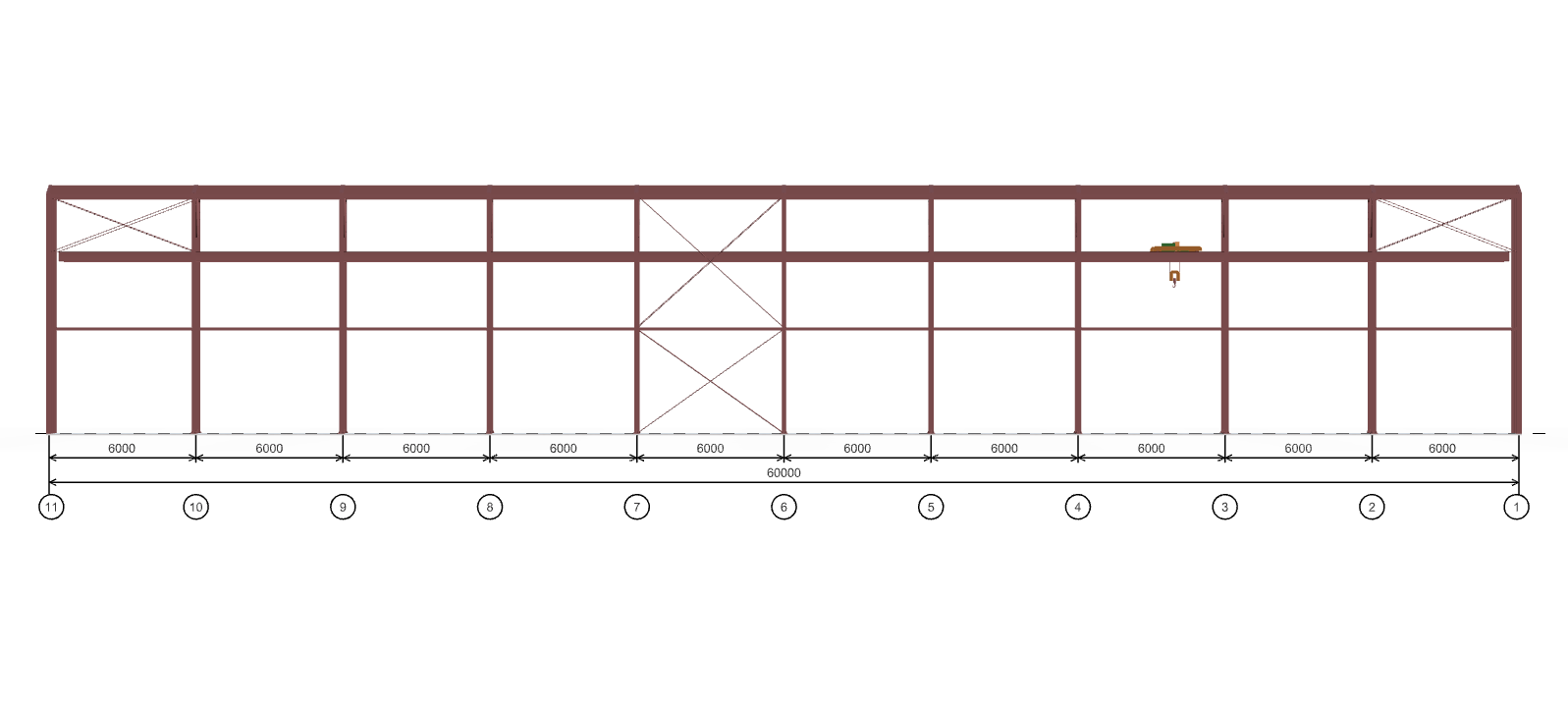 Каркас производственного цеха с кран-балкой, 1440 кв.м