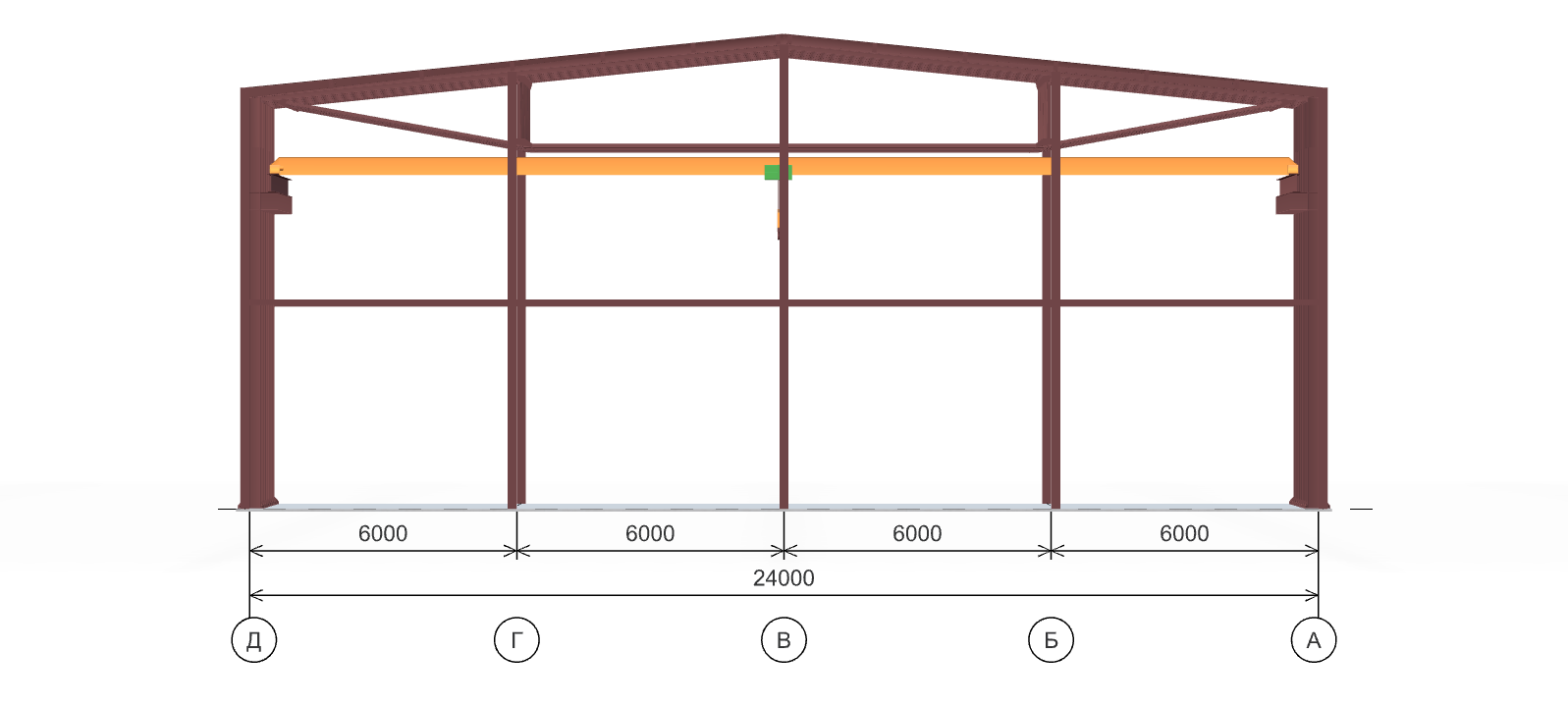 Каркас производственного цеха с кран-балкой, 1440 кв.м
