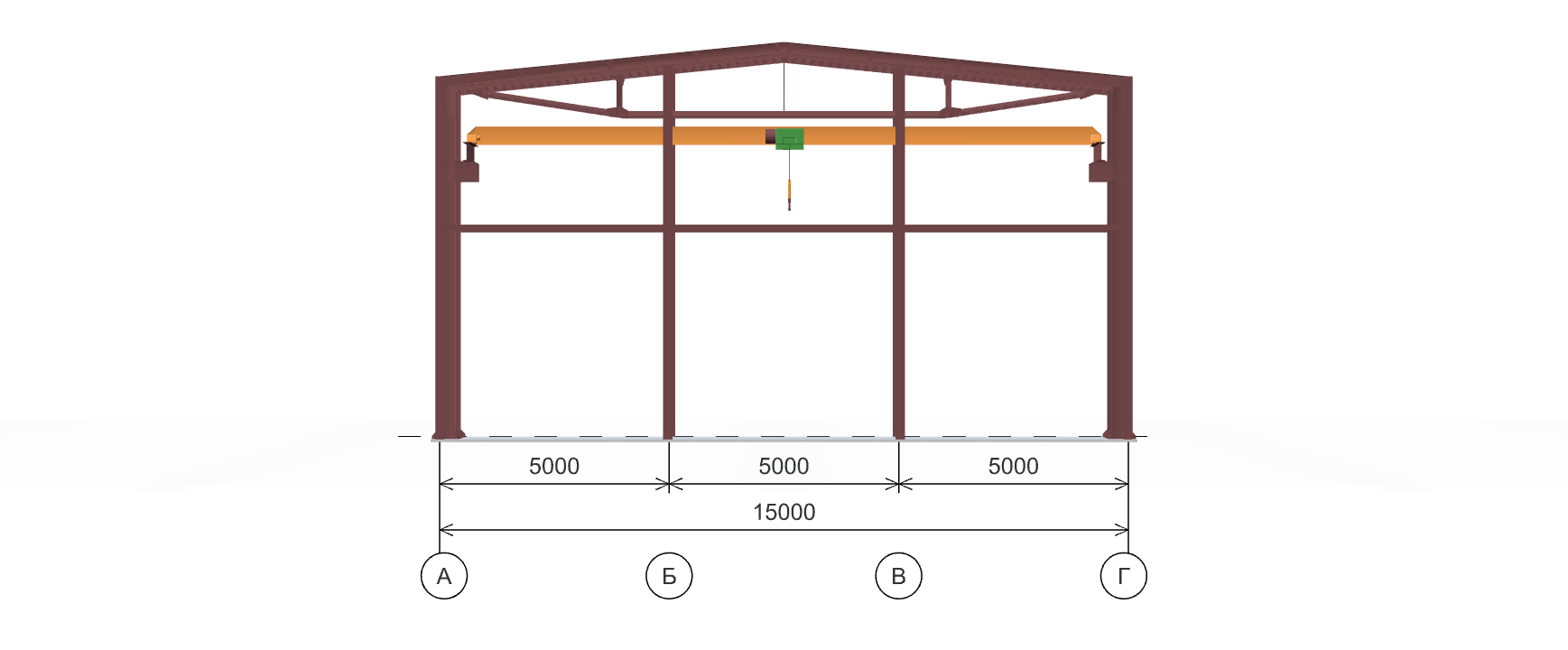 Каркас производственного цеха с кран-балкой, 630 кв.м