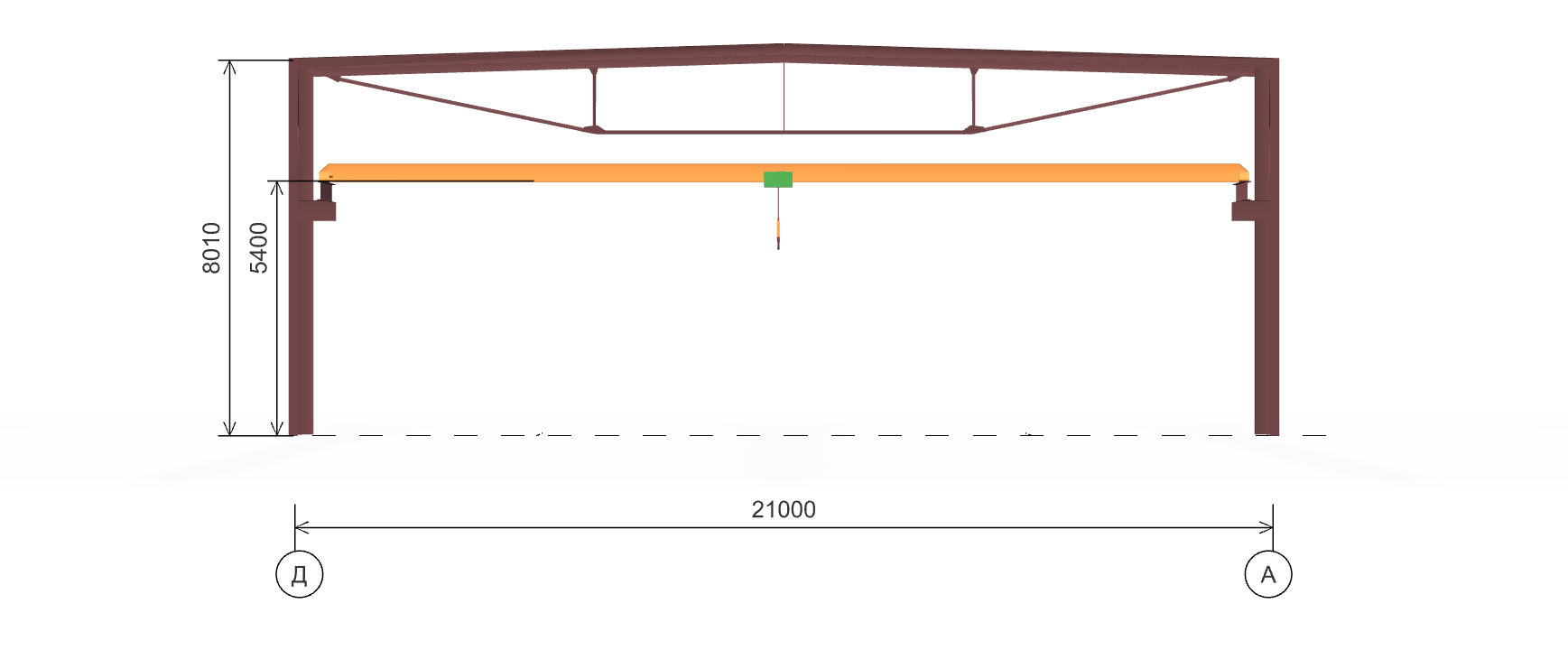 Каркас производственного здания с кран-балкой, 882 кв.м
