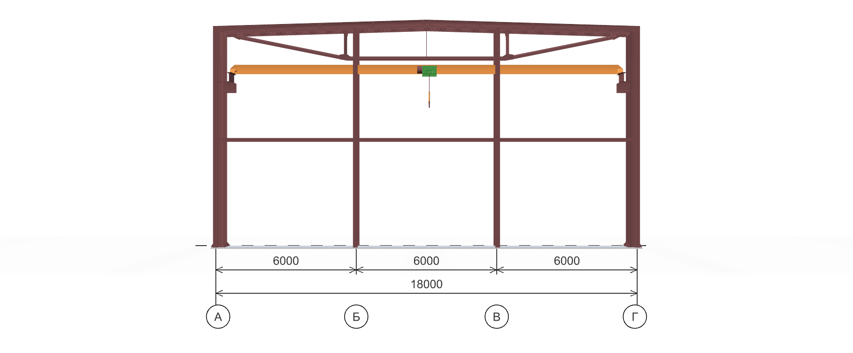Каркас производственного здания с кран-балкой, 864 кв.м