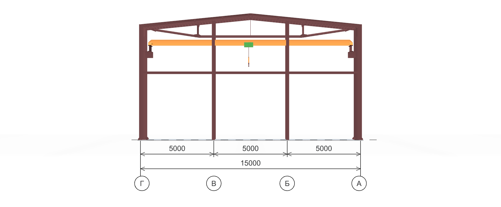 Каркас производственного цеха с кран-балкой, 630 кв.м